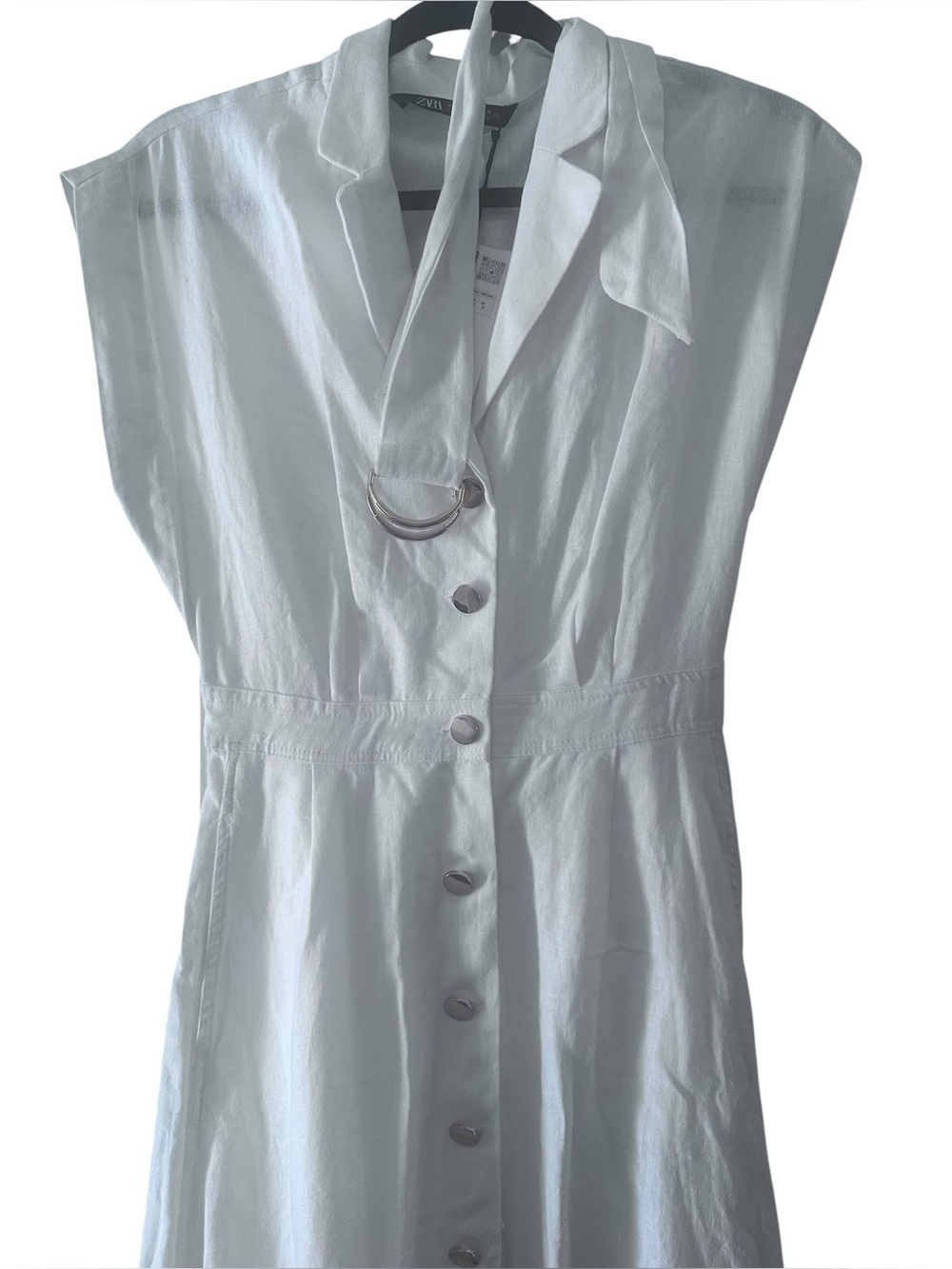 Zara White Button-Front Belted Poplin Maxi Dress - Picture 5 of 10
